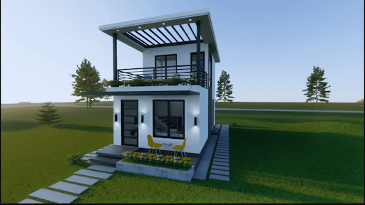 Contoh Desain Eksterior Rumah 2 Lantai Minimalis Modern Elegan 4x7 