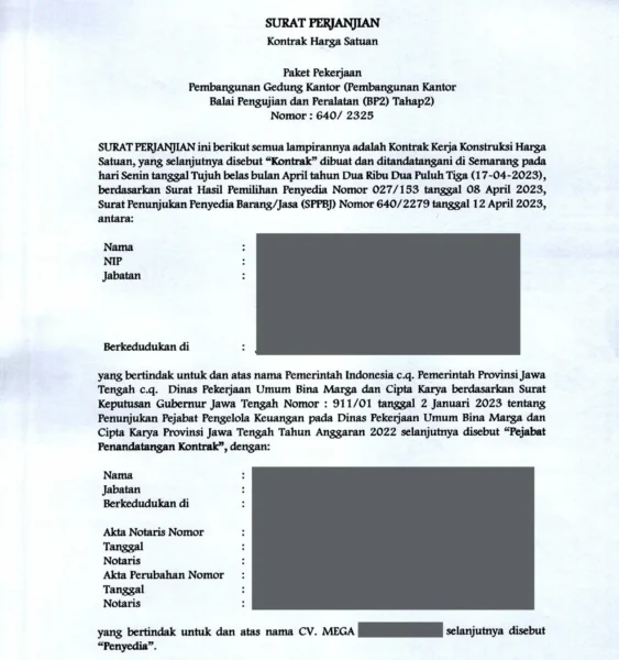 contoh surat kontrak dengan kontraktor rumah